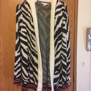 No boundaries Zebra print cardigan with pink trim